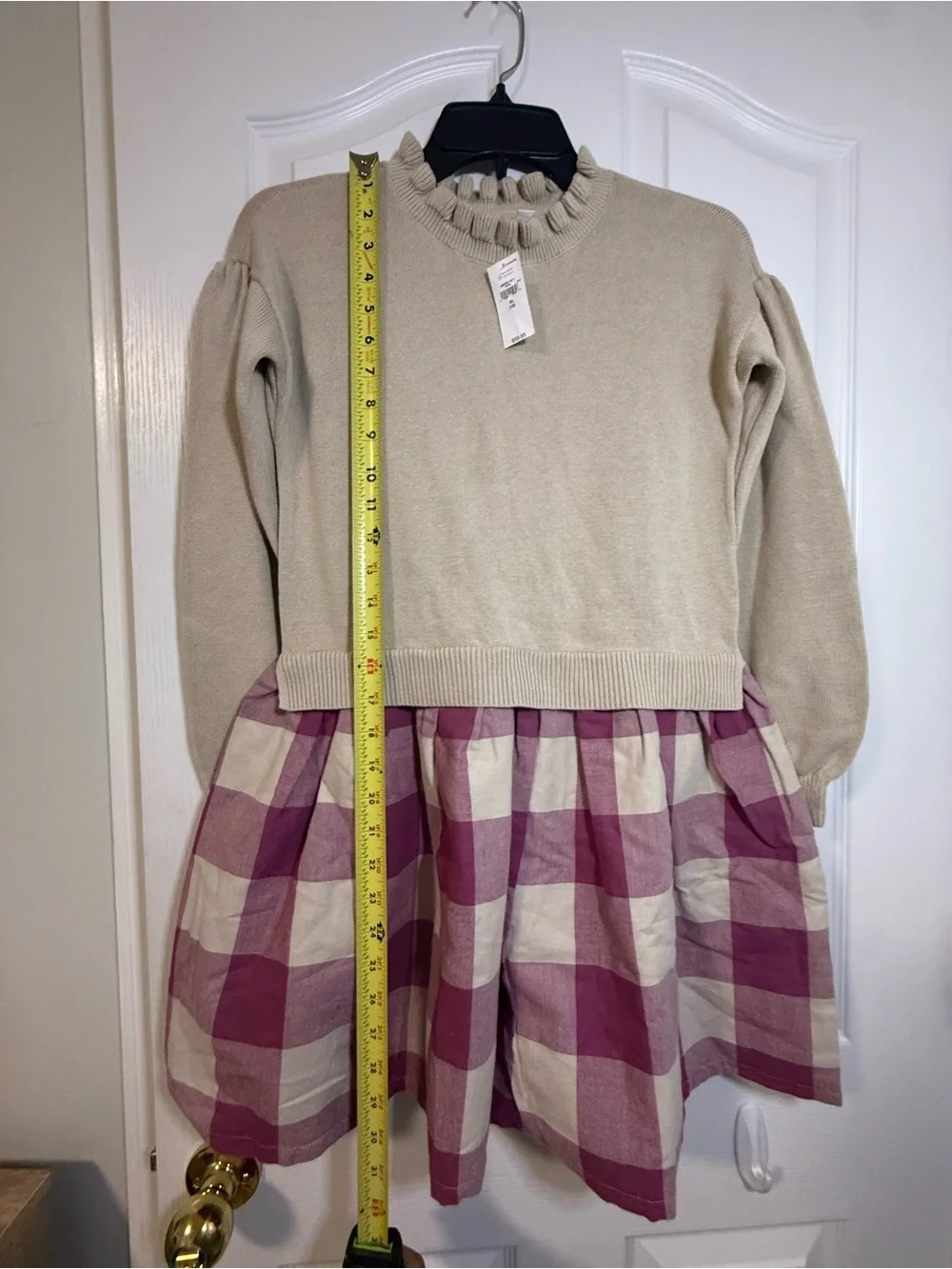 GAP Girls Beige Knit Top with Pink Plaid Skirt Dress